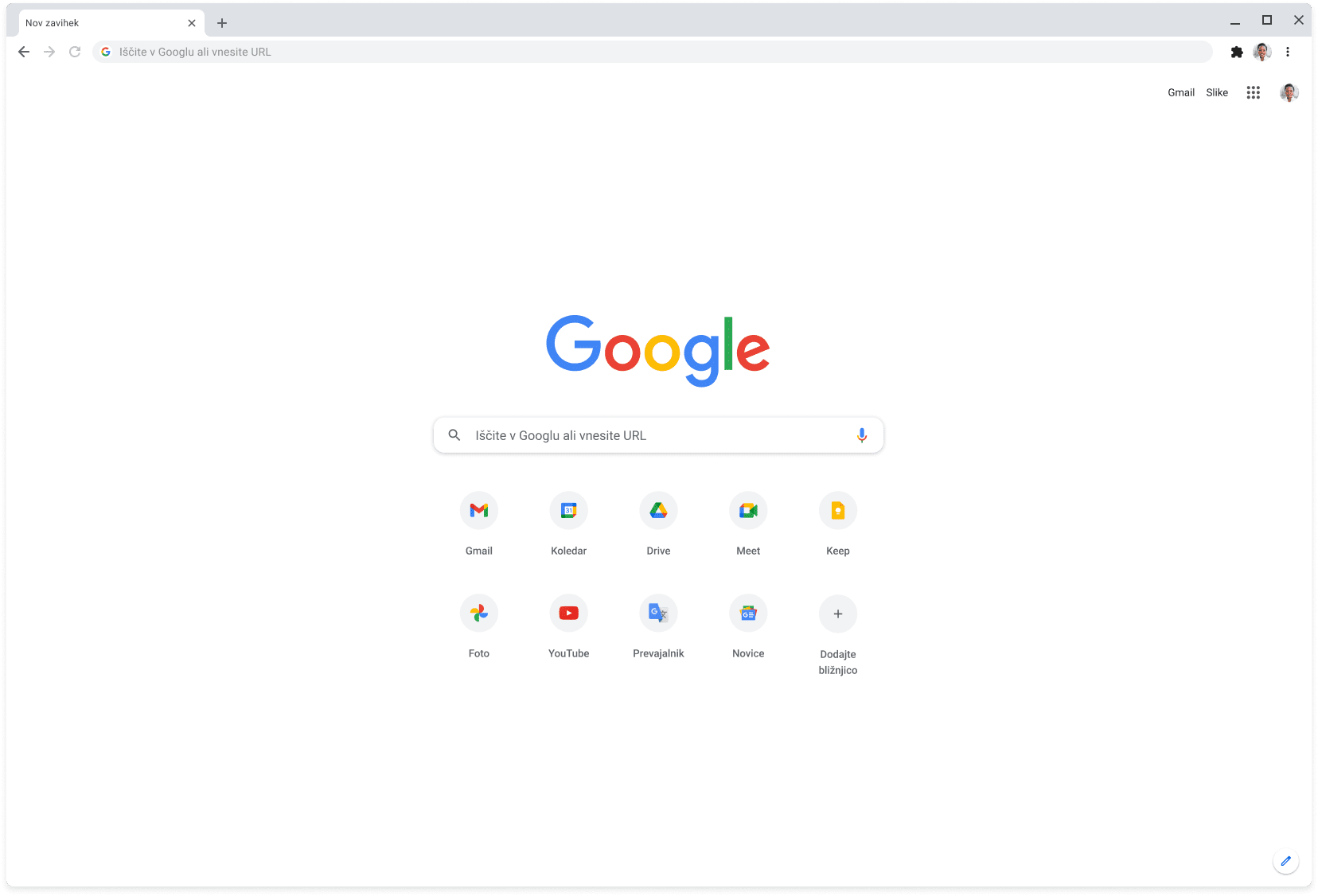 V oknu brskalnika Chrome je prikazan naslov Google.com.