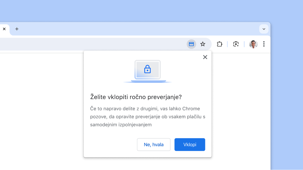 Vklopite ročno preverjanje za samodejno izpolnjevanje pri plačilih.