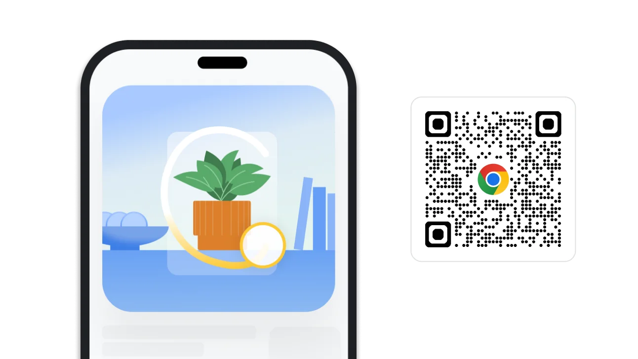 Slika iskanja z risanjem v Chromu. Ob sliki je koda QR, s katero je mogoče prenesti Chrome.